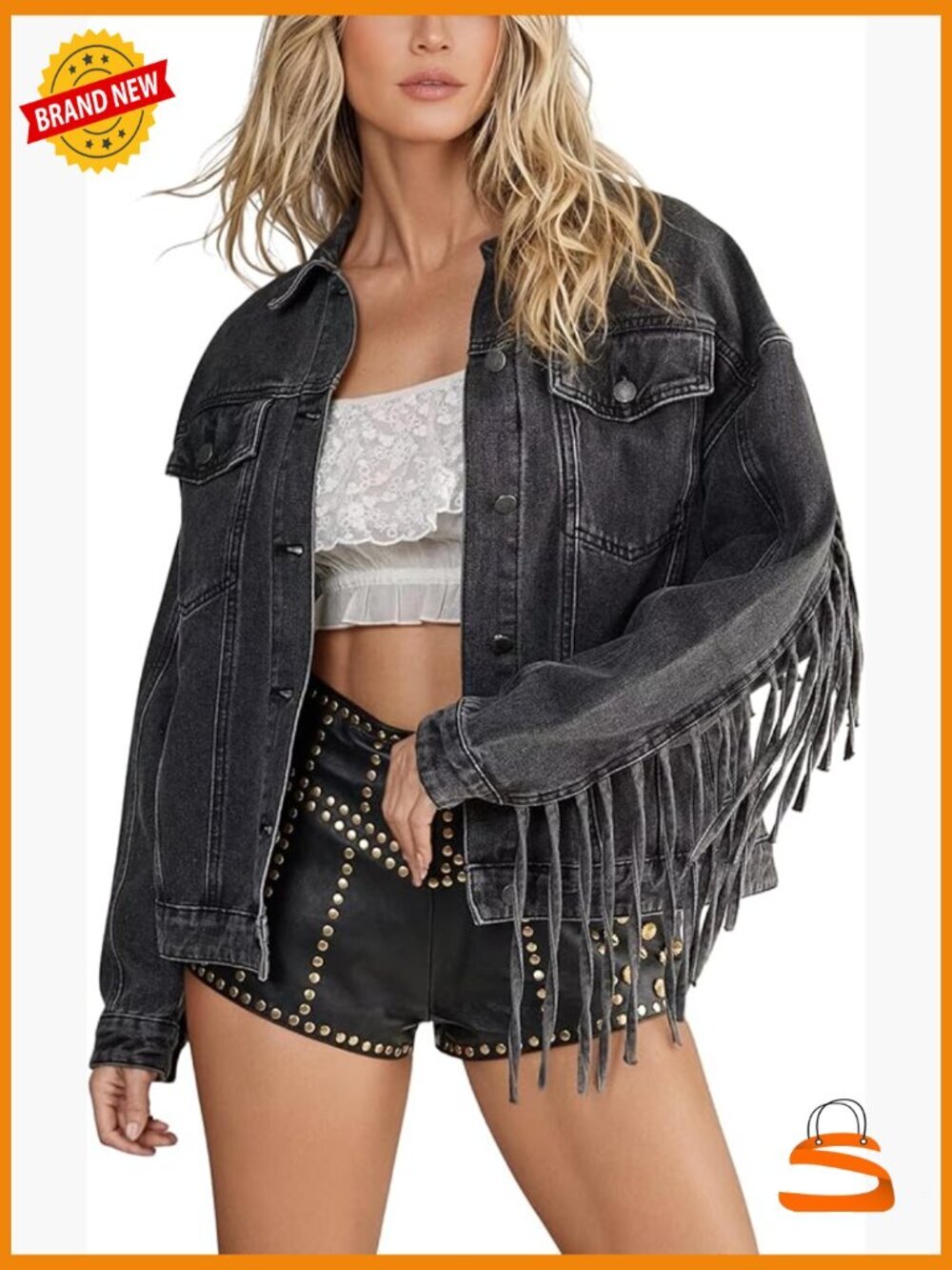 Oversized Fringed Denim Jacket Tassel Cowgirl Western Concert Outfit 2026
